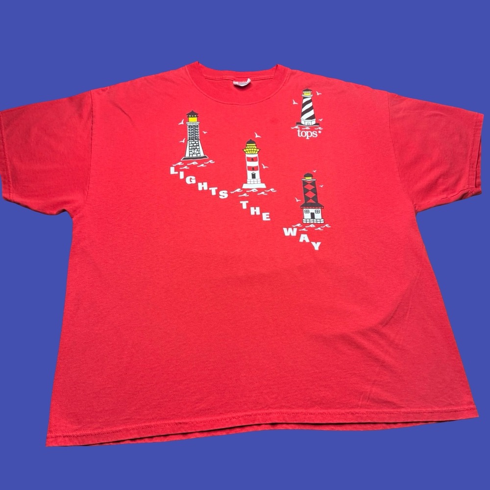 Vintage Lighthouse T Shirt 2XL Red Ocean Seagull Coastal Beach Lights The Way